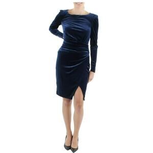 LAUREN RALPH LAUREN Women's Velvet Evening Dress 10 Navy Blue Ruched Waist NWT
